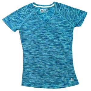 Reebok RBK Blue & Green Marled Performance Short Sleeve Athletic Top Womens S